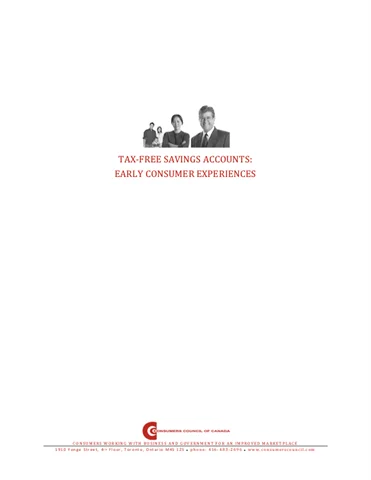 Tax-Free Savings Accounts: Early Consumer Experiences [PDF]
