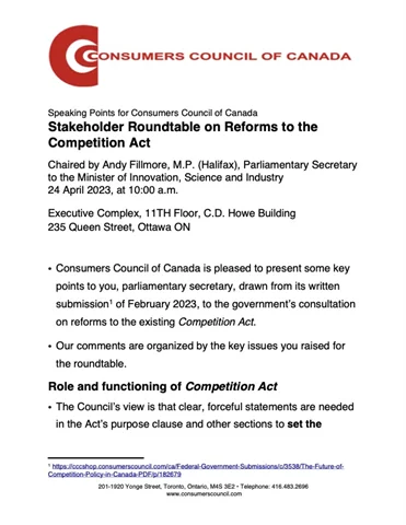 Speaking Points: Stakeholder Roundtable on Reforms to the Competition Act - PDF