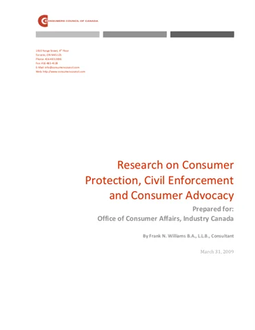 Research on Consumer Protection, Civil Enforcement and Consumer Advocacy [PDF]