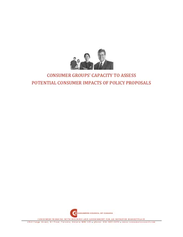 Consumer Groups' Capacity to Assess Consumer Impacts of Policy Proposals [PDF]