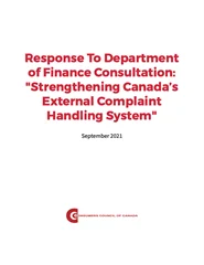 Response To Department of Finance Consultation: "Strengthening Canada’s External Complaint Handling System" - PDF