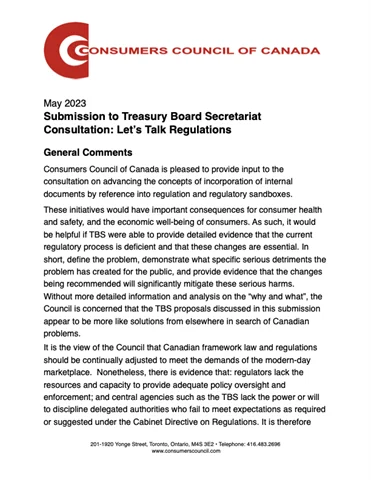 Submission to Treasury Board Secretariat Consultation: Let’s Talk Regulations - PDF